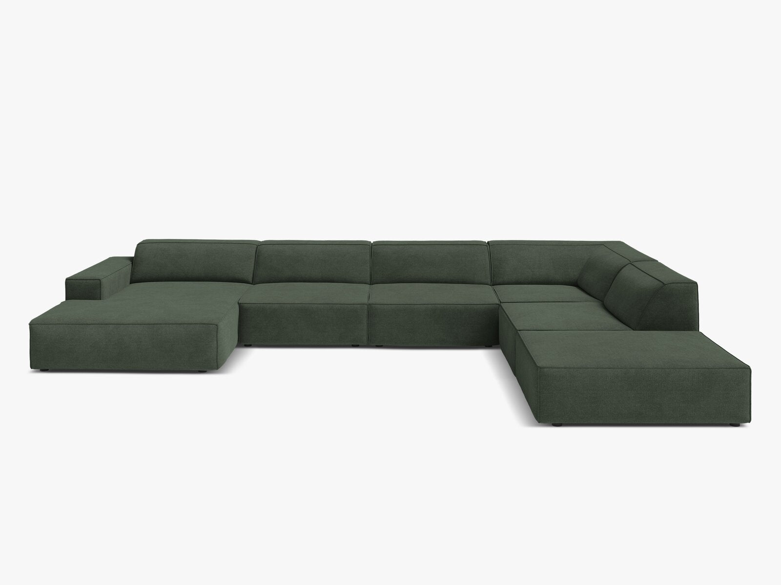 Micadoni Panorama-Ecksofa Jodie 7-Sitzer Strukturierter Stoff Liberty Moßgrün Rechts