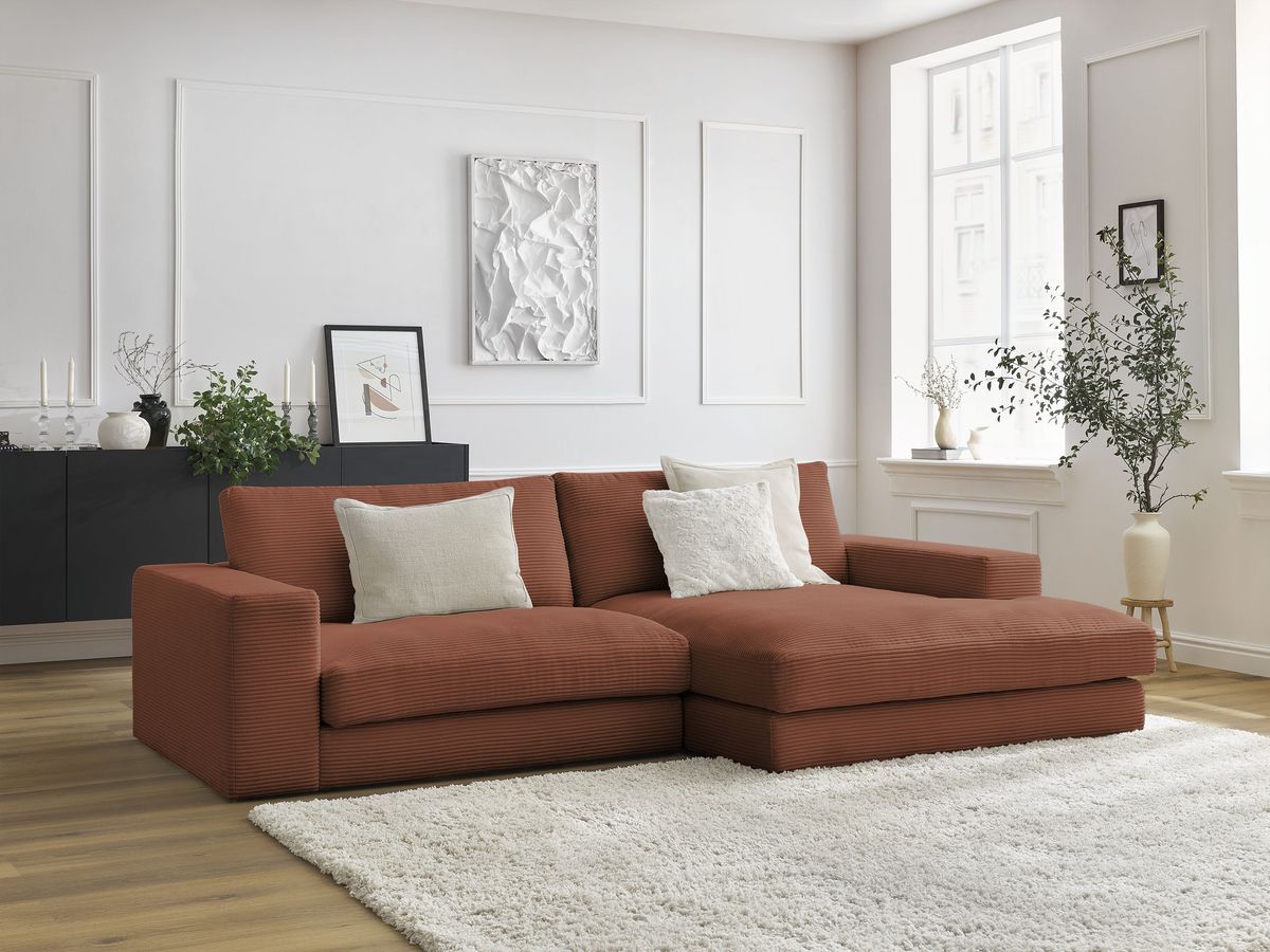 Bobochic Leonard Ecksofa 234 × 159 cm Cordsamt Orange Ecke rechts