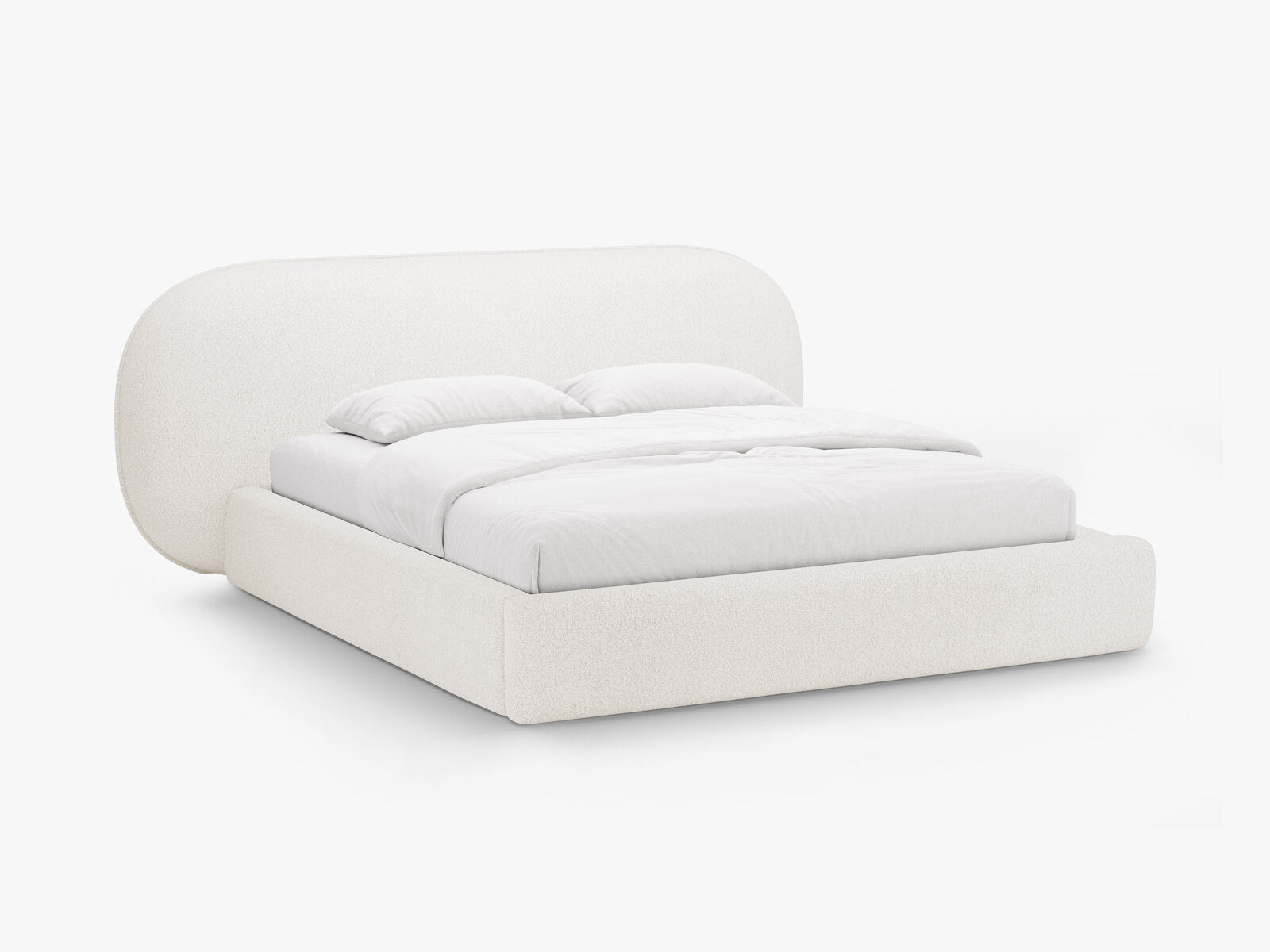 Micadoni Stauraumbett mit Kopfteil Ovalo Boucle Baloo Weiß 140x200
