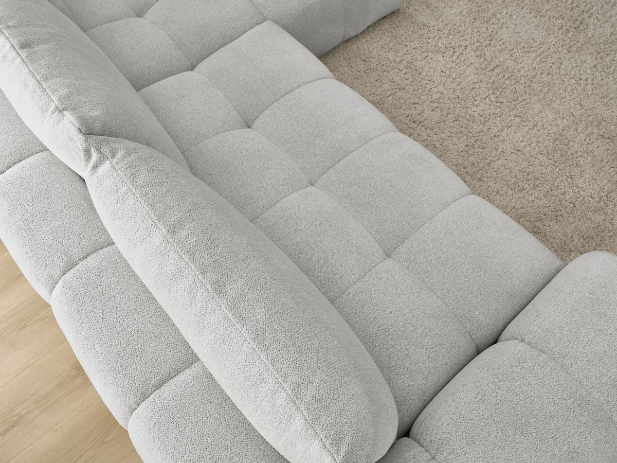 Bobochic Everest Ecksofa mit Schlaffunktion und Bettkasten 318 × 180 cm, 3 Kissen Melange-Stoff Hellgrau Ecke rechts