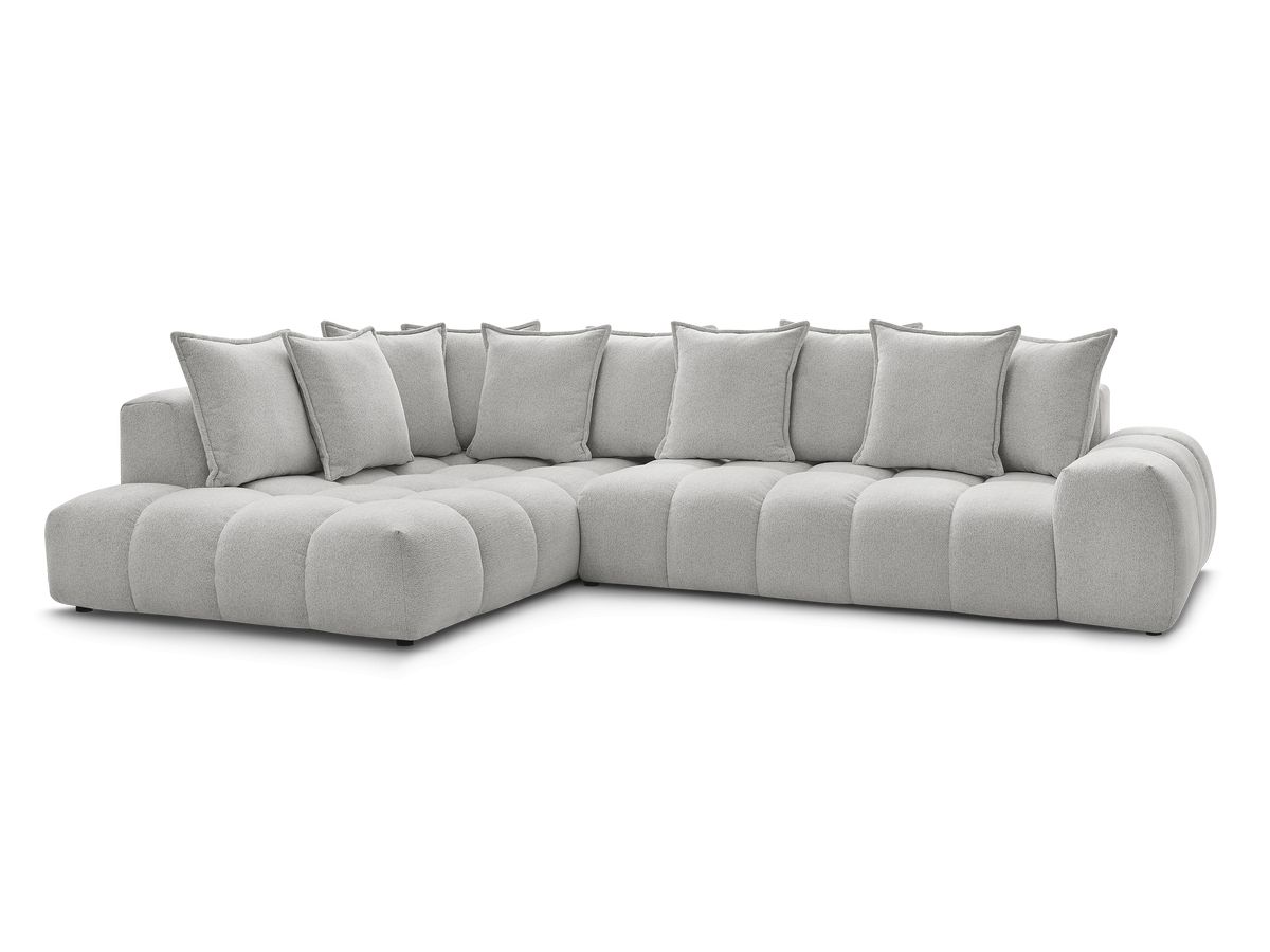 Bobochic Everest Ecksofa, 10 Kissen Melange-Stoff Hellgrau Ecke links