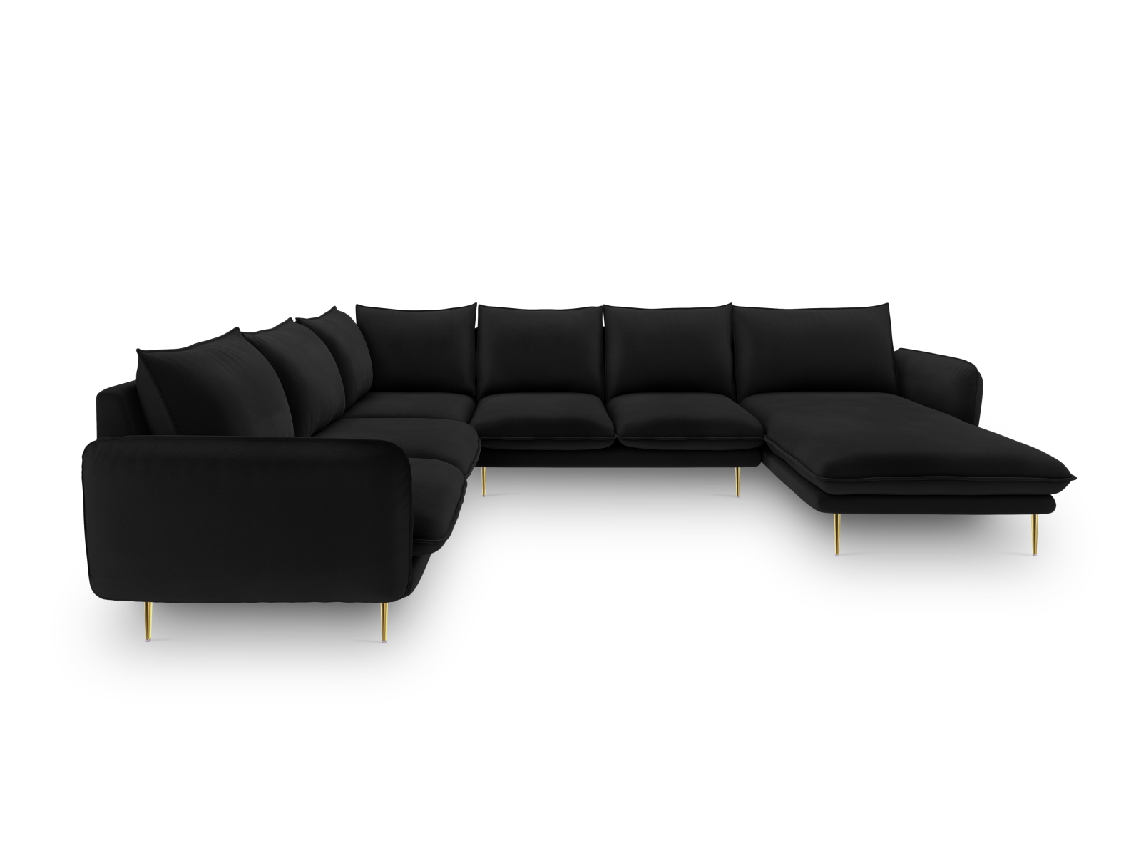 Cosmopolitan Design Panoramasofa Vienna 7-Sitzer Samt Bluvel Schwarz Links Beine Gold