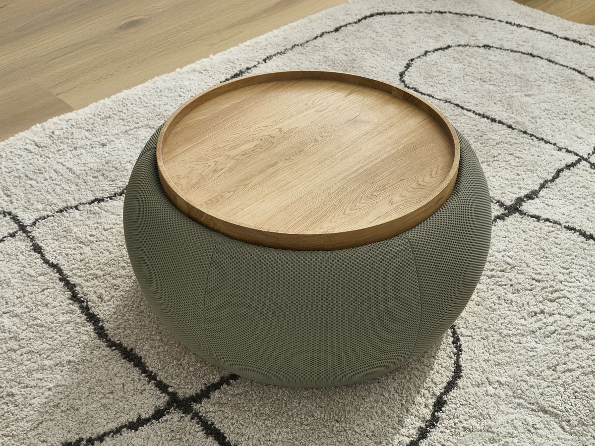 Bobochic Hayden Pouf mit Tablett, rund Mesh-Stoff Grün, 77 cm
