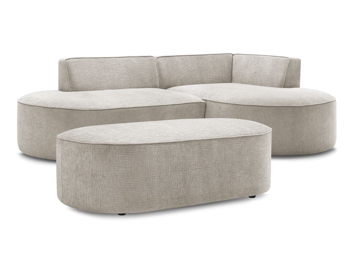 Bobochic Rousseau Ecksofa mit Pouf Strukturstoff Beige Ecke rechts