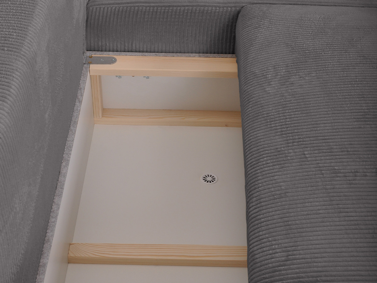 Bobochic Campi Ecksofa mit Schlaffunktion und Bettkasten Cordsamt Dunkelgrau Ecke rechts