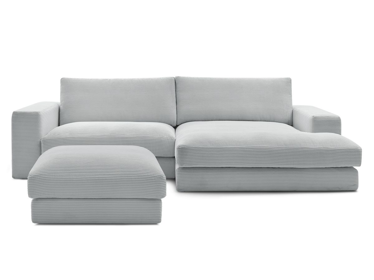 Bobochic Leonard Ecksofa mit Pouf 274 × 159 cm Cordsamt Hellgrau Ecke rechts
