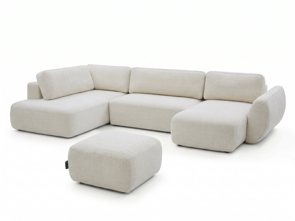 Bobochic Denise Wohnlandschaft mit Pouf Strukturstoff Weiß Ecke rechts