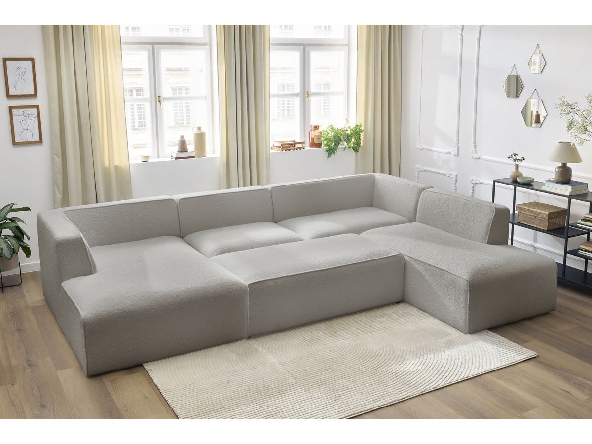 Bobochic Megeve Wohnlandschaft mit Pouf Bouclé-Stoff Hellgrau Ecke links