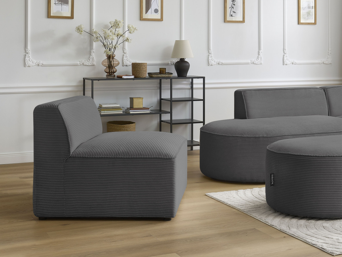 Bobochic Rousseau Sofamodul 1-Sitzer Cordsamt Dunkelgrau