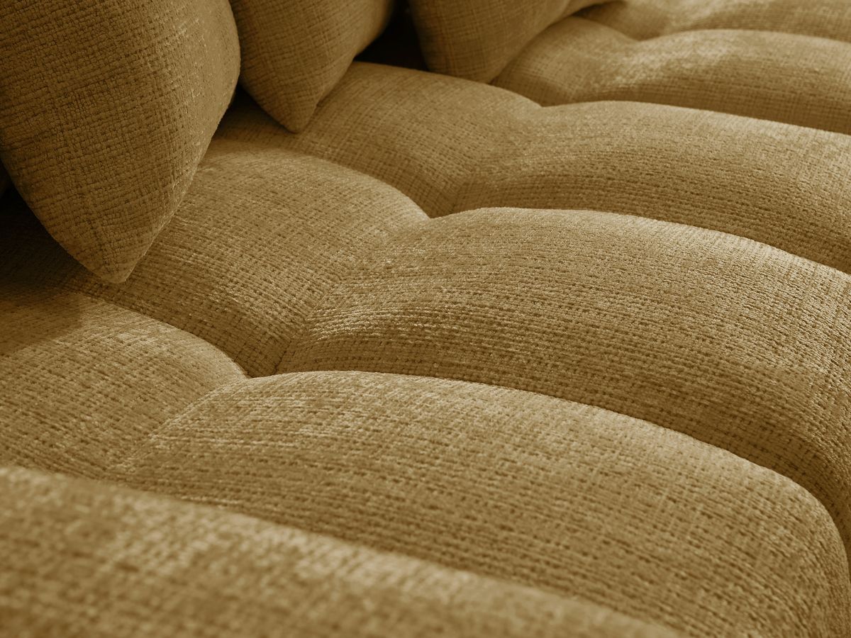 Bobochic Anakin Ecksofa mit Schlaffunktion und Bettkasten, 6 Kissen Strukturstoff Gelb