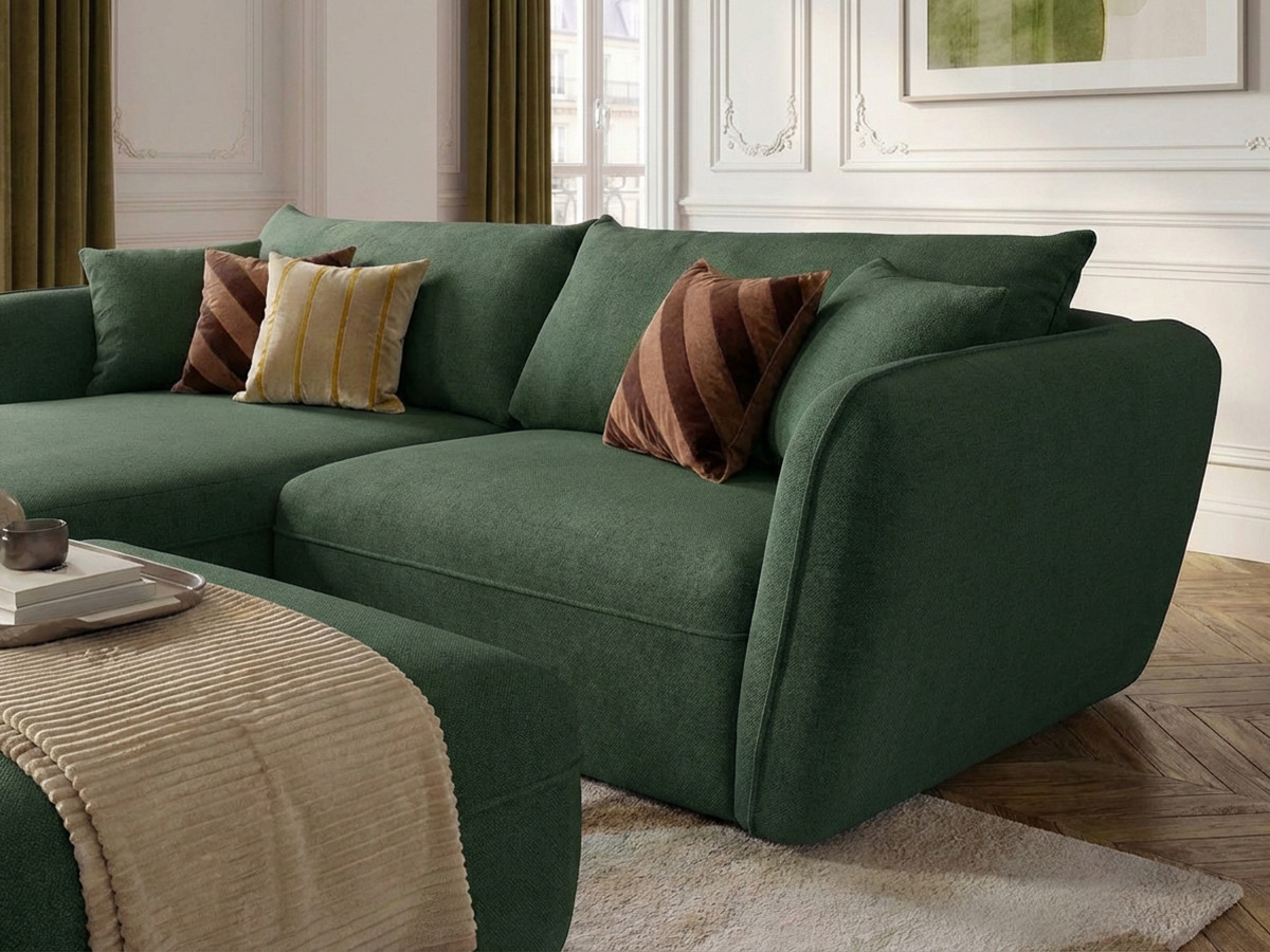 Bobochic Luigi Ecksofa mit Pouf Strukturstoff Grün Ecke links