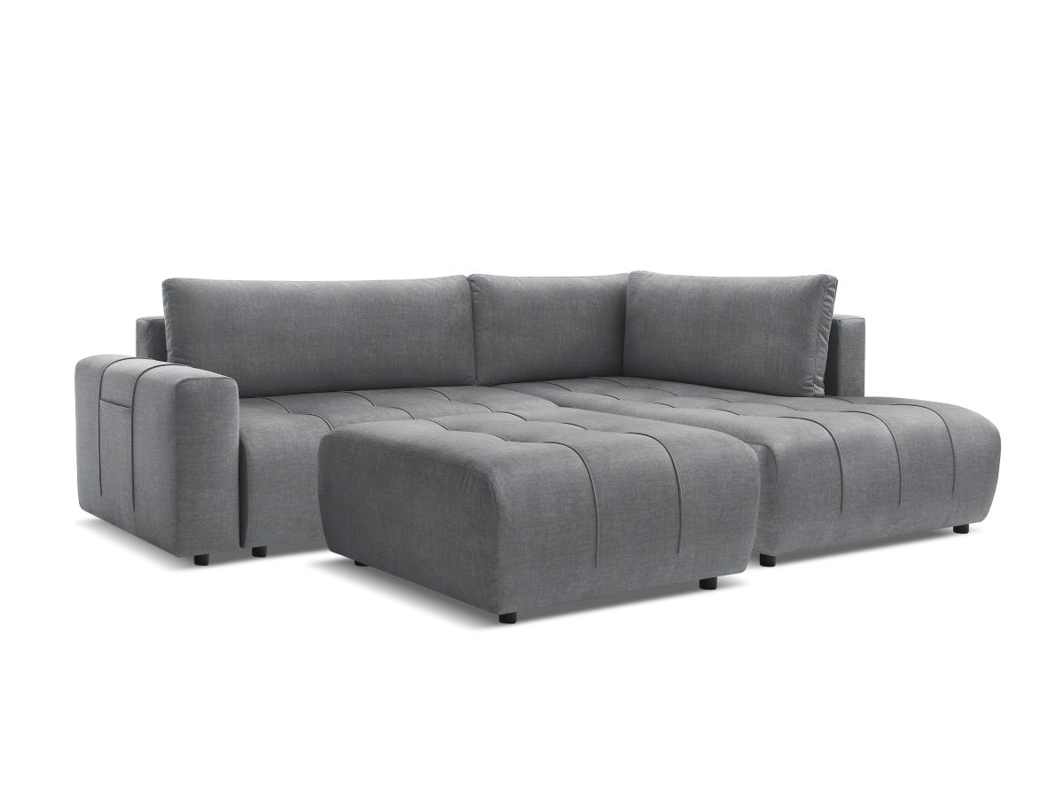Bobochic Arsene Ecksofa mit Schlaffunktion und Bettkasten und Pouf 277 × 200 cm Samt Dunkelgrau Ecke rechts