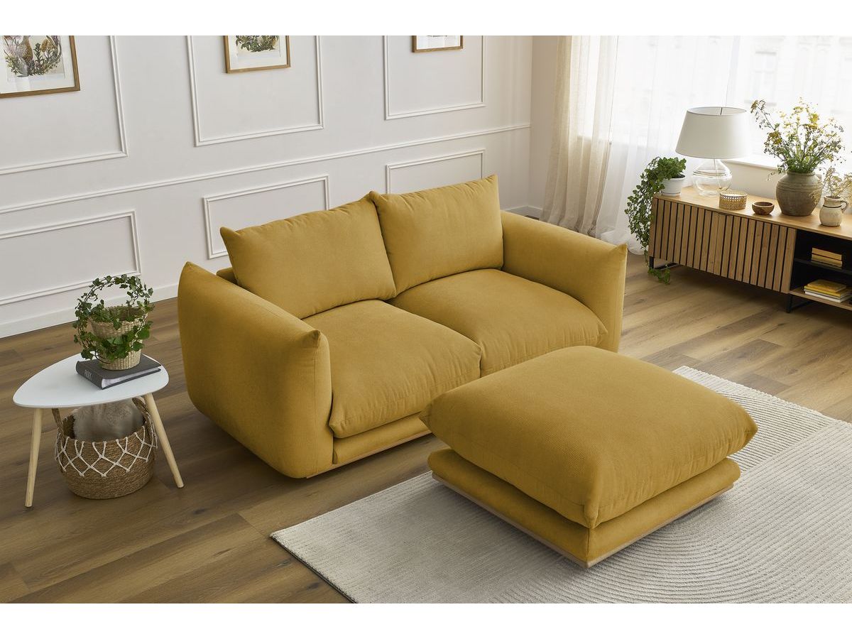 Bobochic Ernest Sofa 3-Sitzer mit Pouf 193 × 106 cm Stoff Gelb