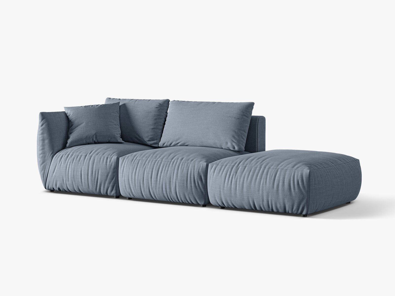 Micadoni Modulares Sofa Chris 3-Sitzer Rechts Strukturierter Stoff Gedämpftes Blau