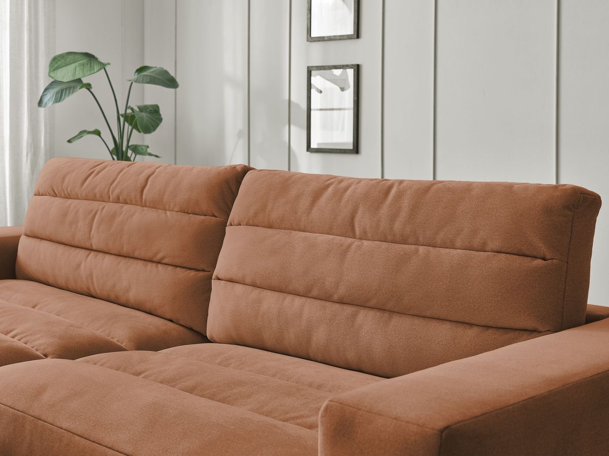 Bobochic Sierra Ecksofa mit Pouf Samt Orange Ecke links