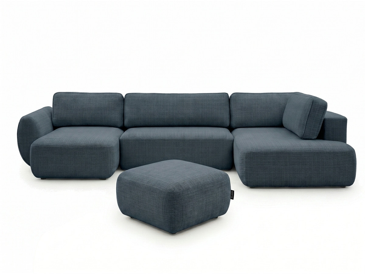 Bobochic Denise Wohnlandschaft mit Pouf Strukturstoff Dunkelblau Ecke links