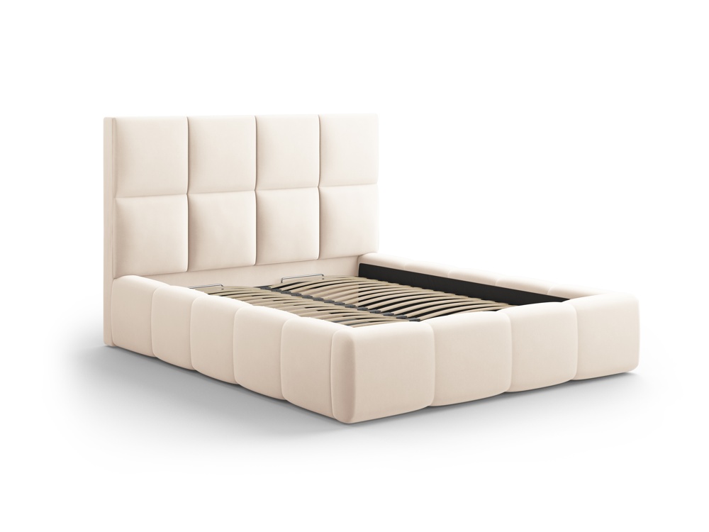 Cosmopolitan Design Stauraumbett mit Kopfteil Livigno 160x200 Samt Bluvel Helles Beige