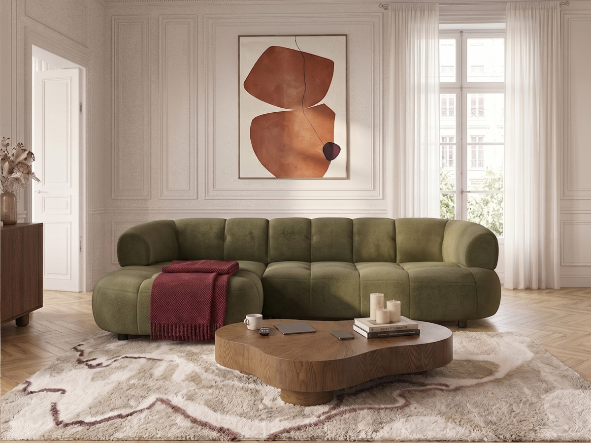 Bobochic Lovely Ecksofa mit Schlaffunktion Stoff Grün Ecke links