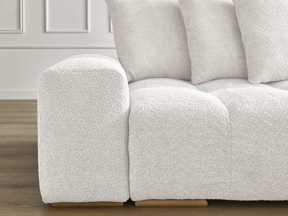 Bobochic Anakin Sofa 3-Sitzer mit Pouf, 6 Kissen Bouclé-Stoff Weiß