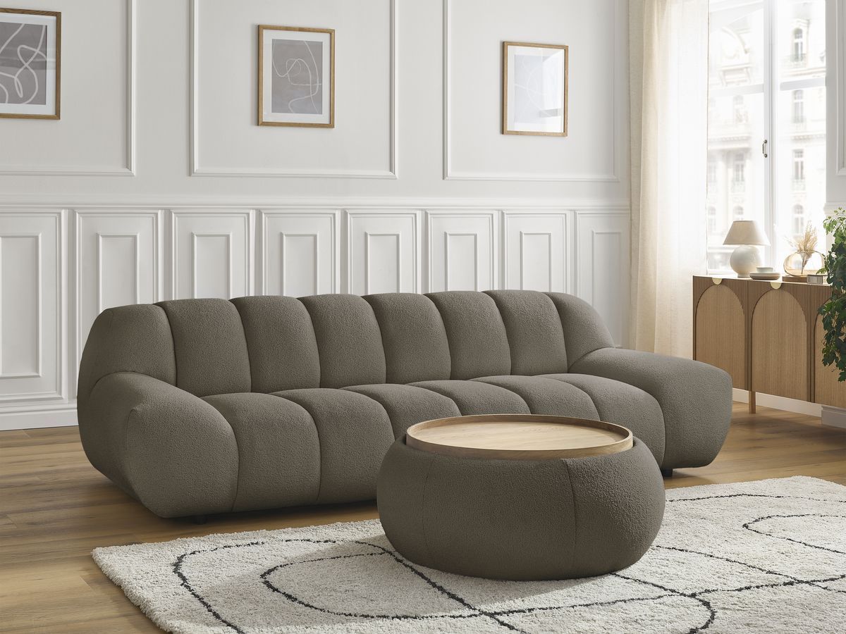 Bobochic Hayden Sofa 3-Sitzer mit Pouf 256 × 107 cm Bouclé-Stoff Braun