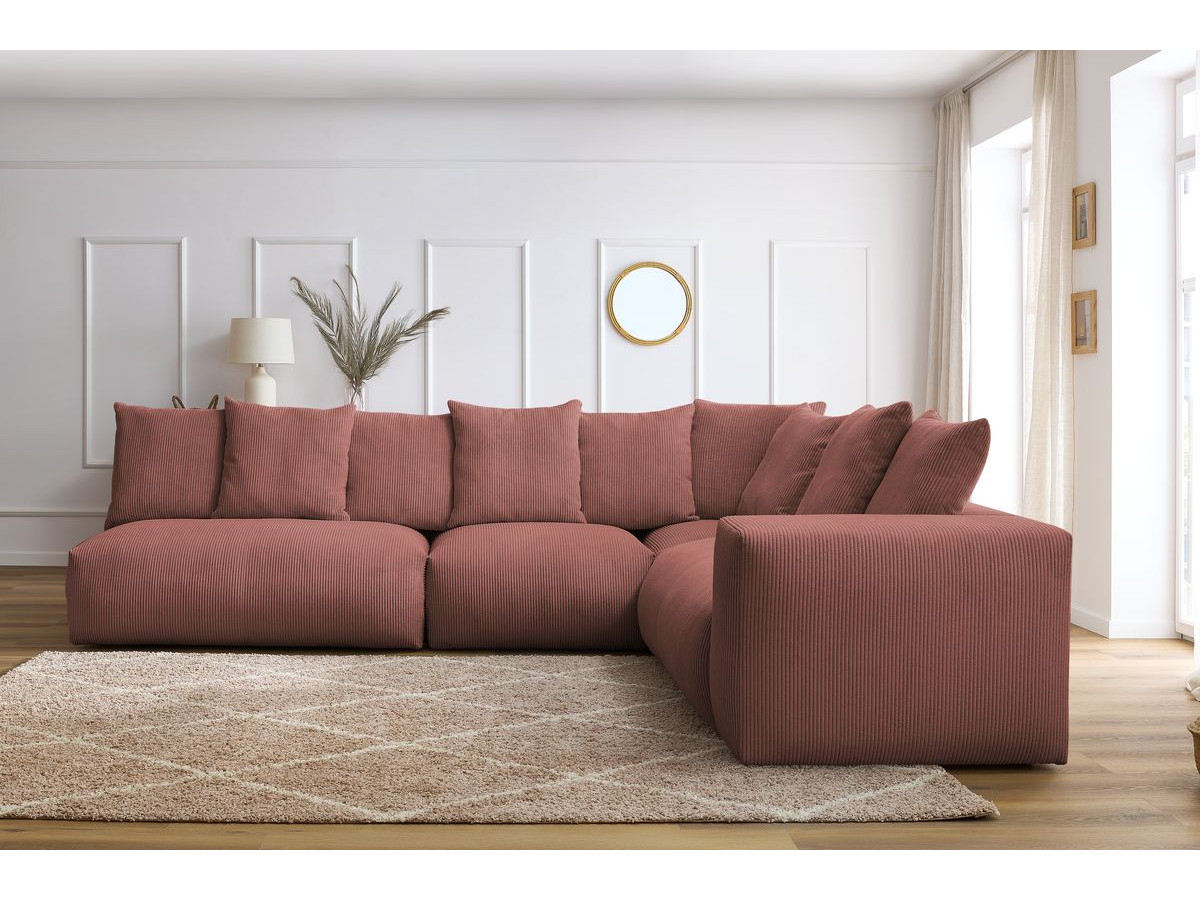 Bobochic Voltaire Ecksofa 322 × 268 cm Cordsamt Rosa Ecke rechts