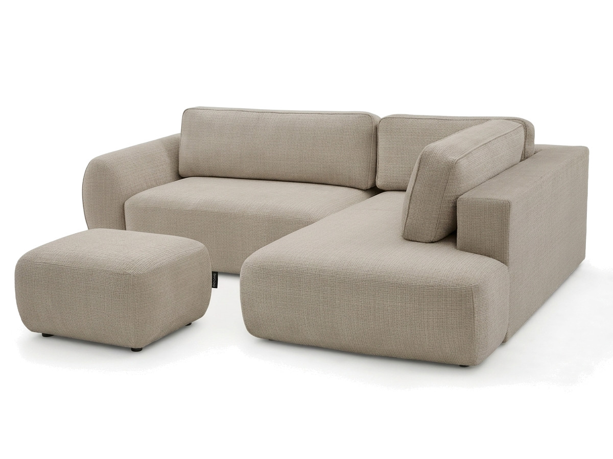 Bobochic Denise Ecksofa mit Schlaffunktion und Bettkasten und Pouf 256 × 197 cm Strukturstoff Beige Ecke rechts