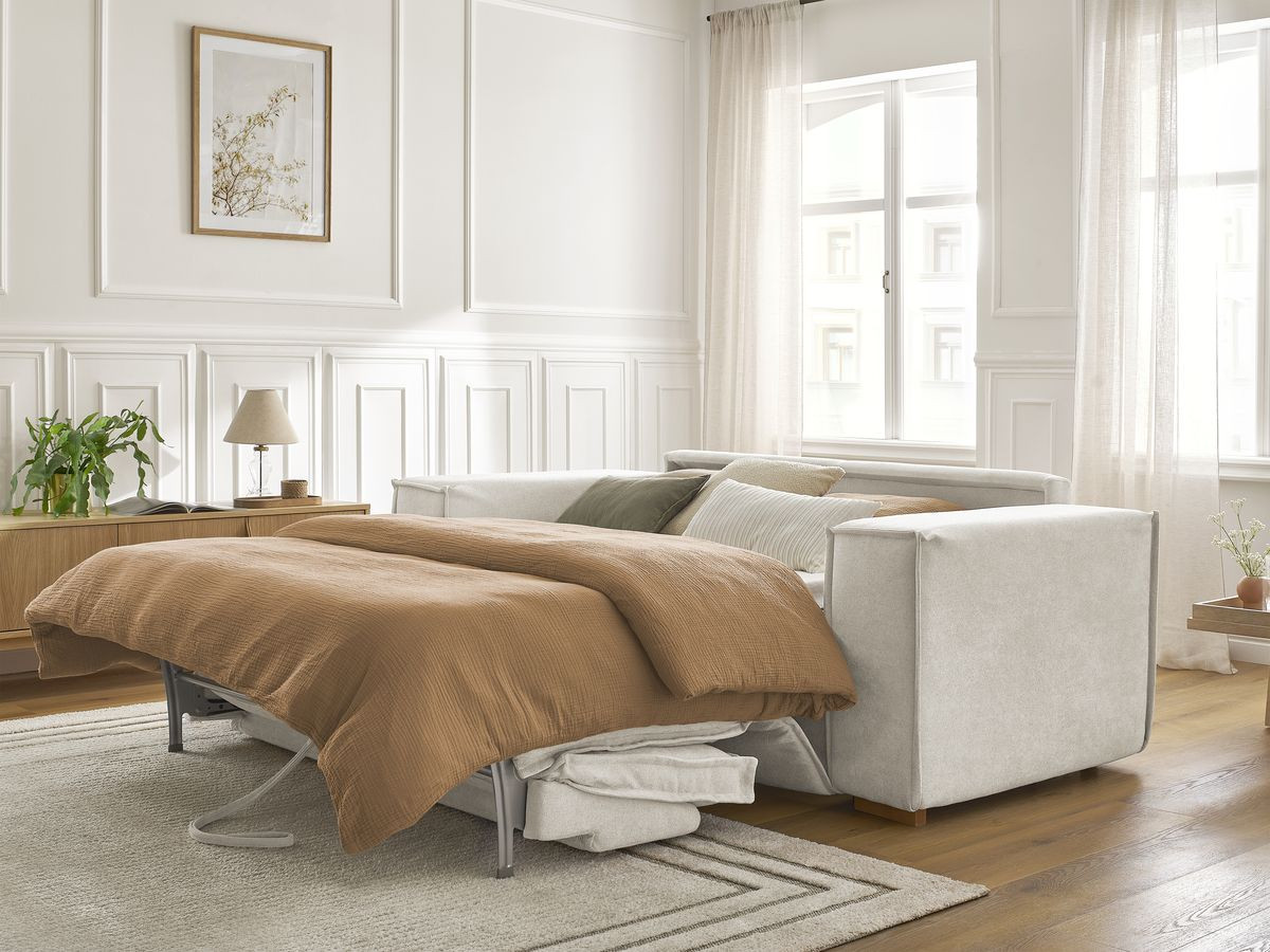 Bobochic Chelsea Schlafsofa 3-Sitzer Strukturstoff Beige, Liegefläche 140 × 200 cm