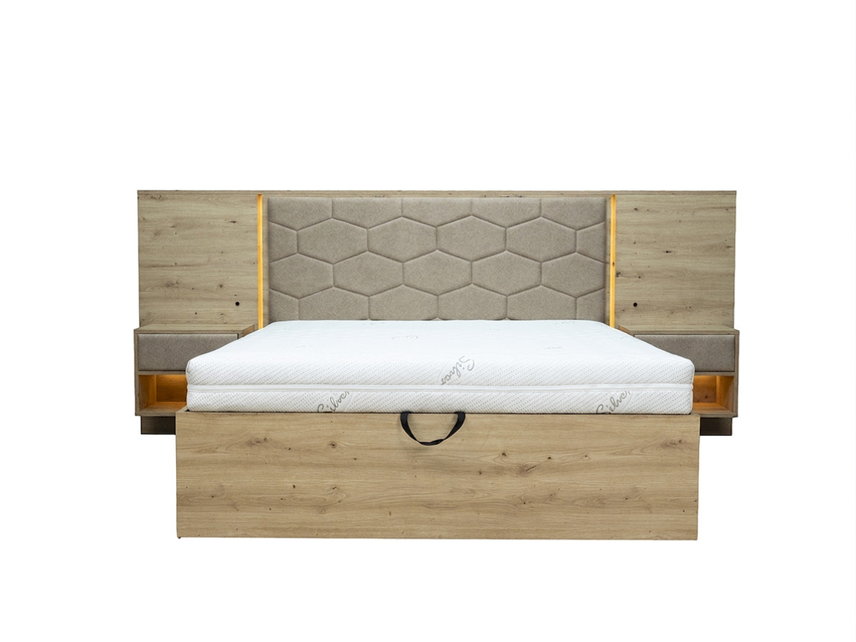 Bobochic Palmeraie Polsterbett mit Bettkasten Strukturstoff Taupe, Liegefläche 160 × 200 cm