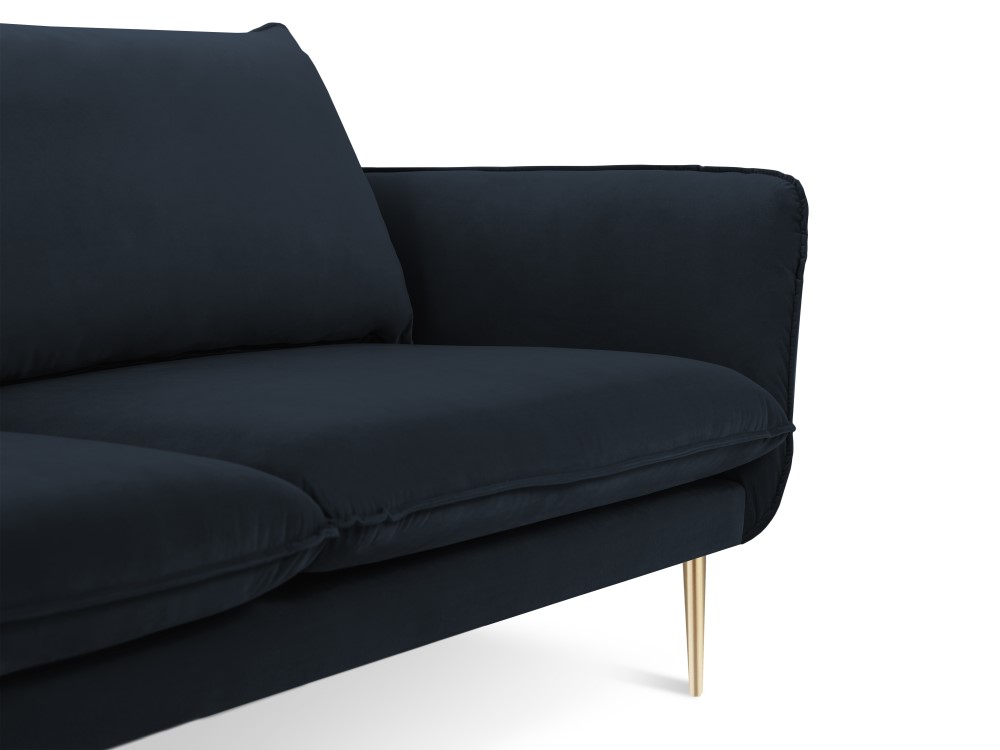 Cosmopolitan Design Sofa Vienna 3-Sitzer Samt Bluvel Dunkelblau Beine Gold
