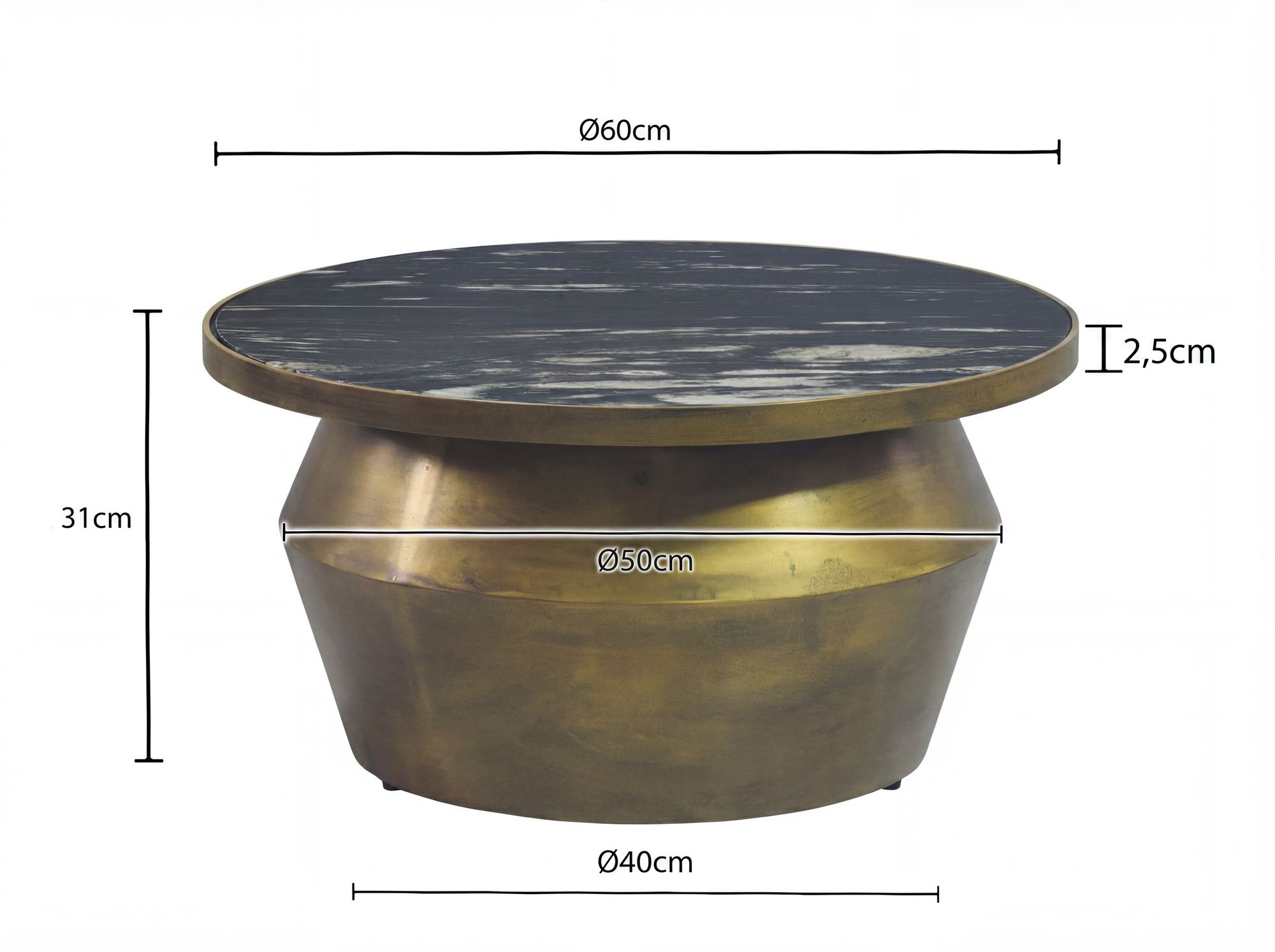 Couchtisch Sistranda Marmor Schwarz Höhe 31 cm