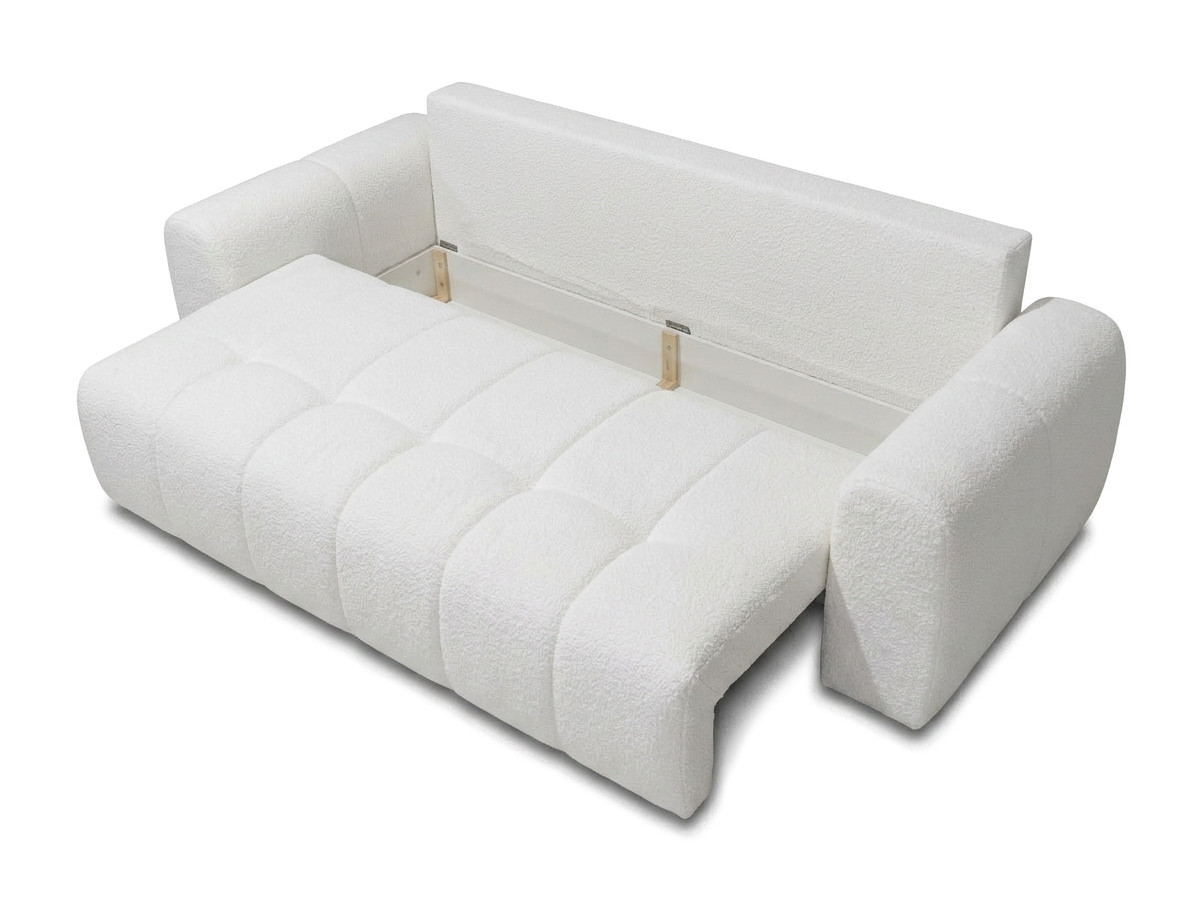 Bobochic Roxelane Schlafsofa 3-Sitzer mit Bettkasten Bouclé-Stoff Weiß
