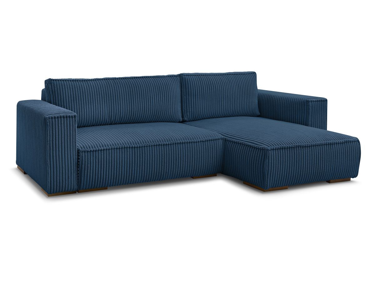 Bobochic Chelsea Ecksofa mit Schlaffunktion und Bettkasten Breitcord weich Dunkelblau