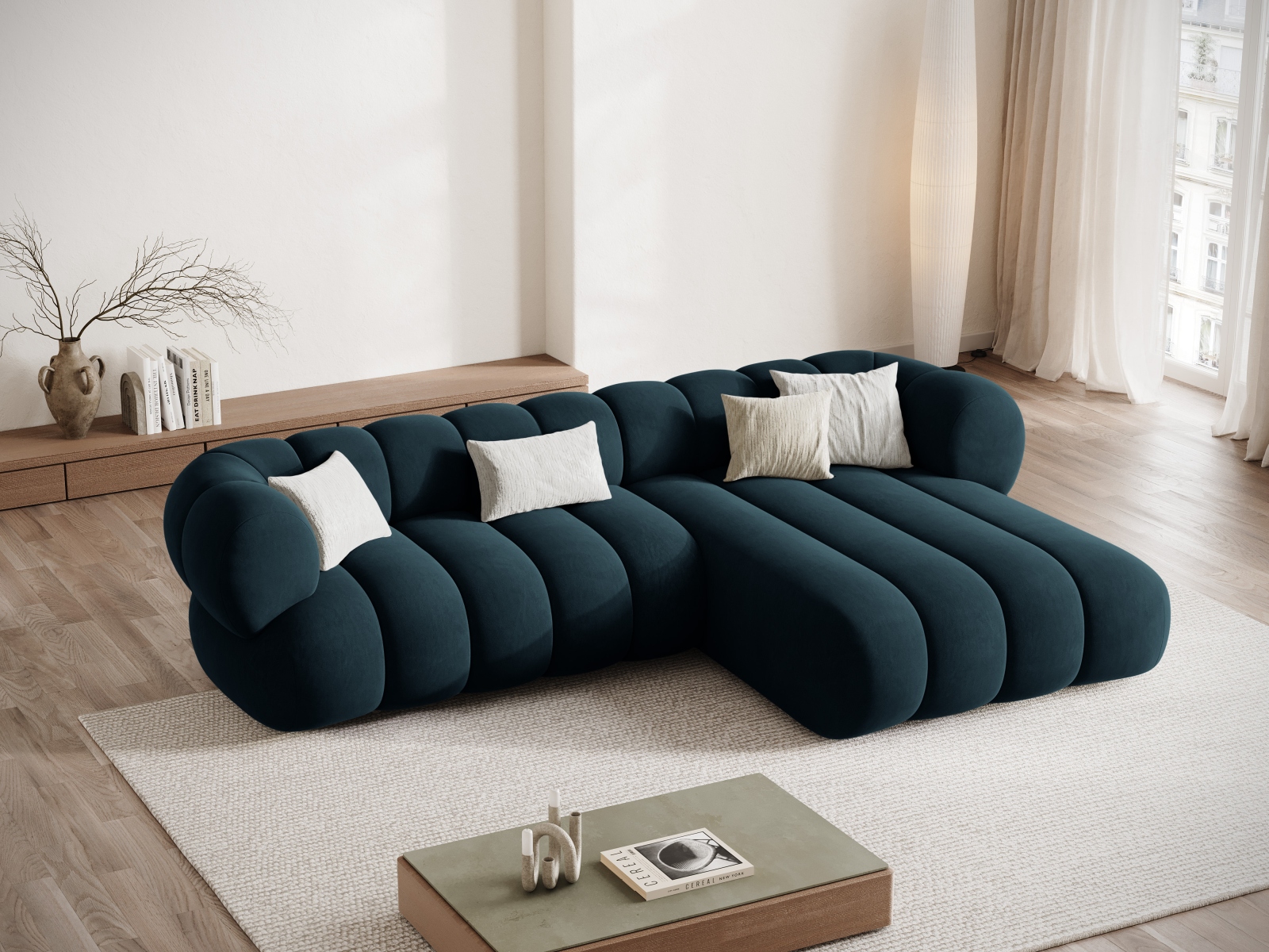 Cosmopolitan Design Ecksofa Koge 5-Sitzer Samt Vogue Tiefes Petrol Rechts