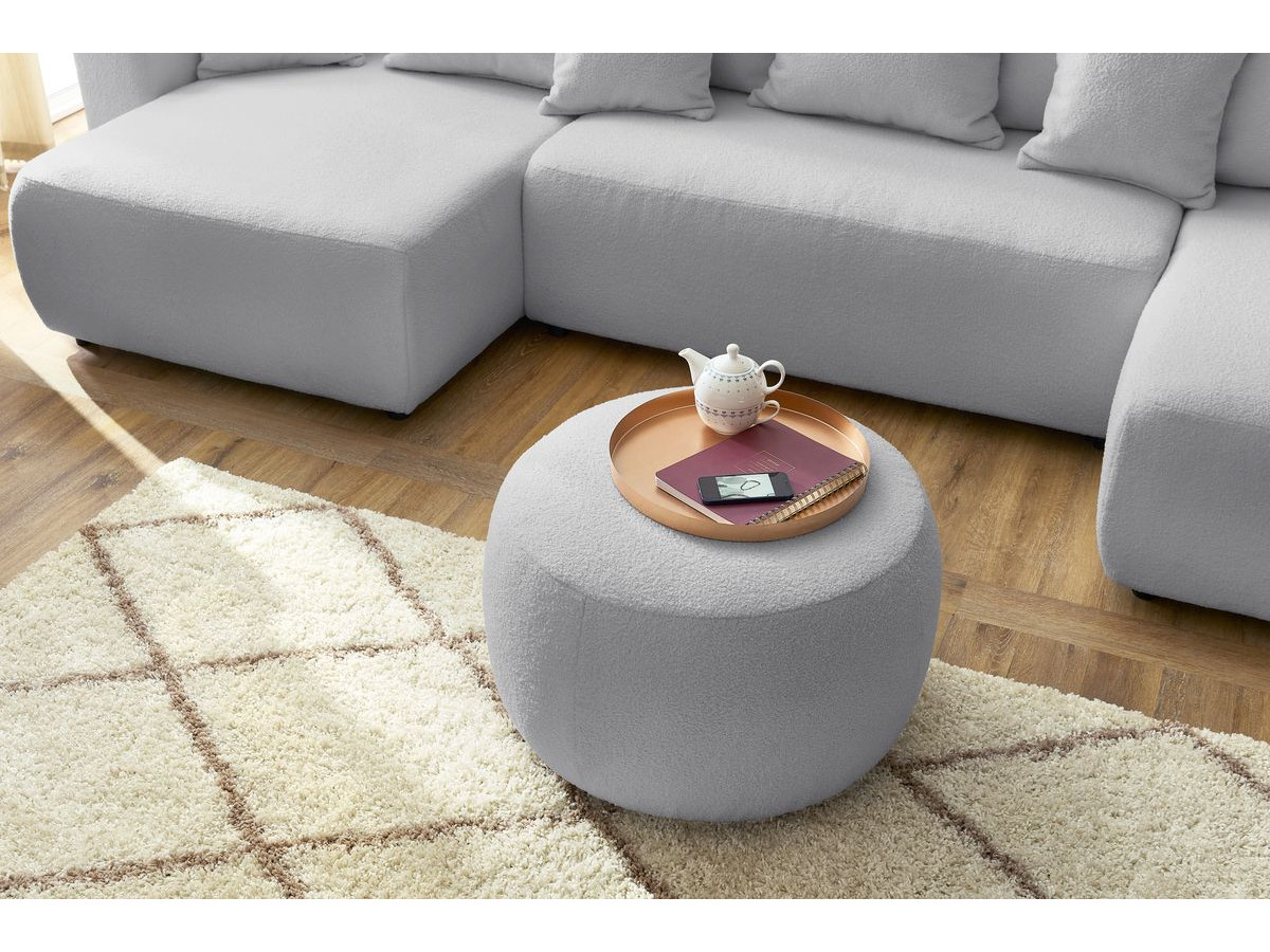 Bobochic Envy Wohnlandschaft mit rundem Pouf Bouclé-Stoff Hellgrau