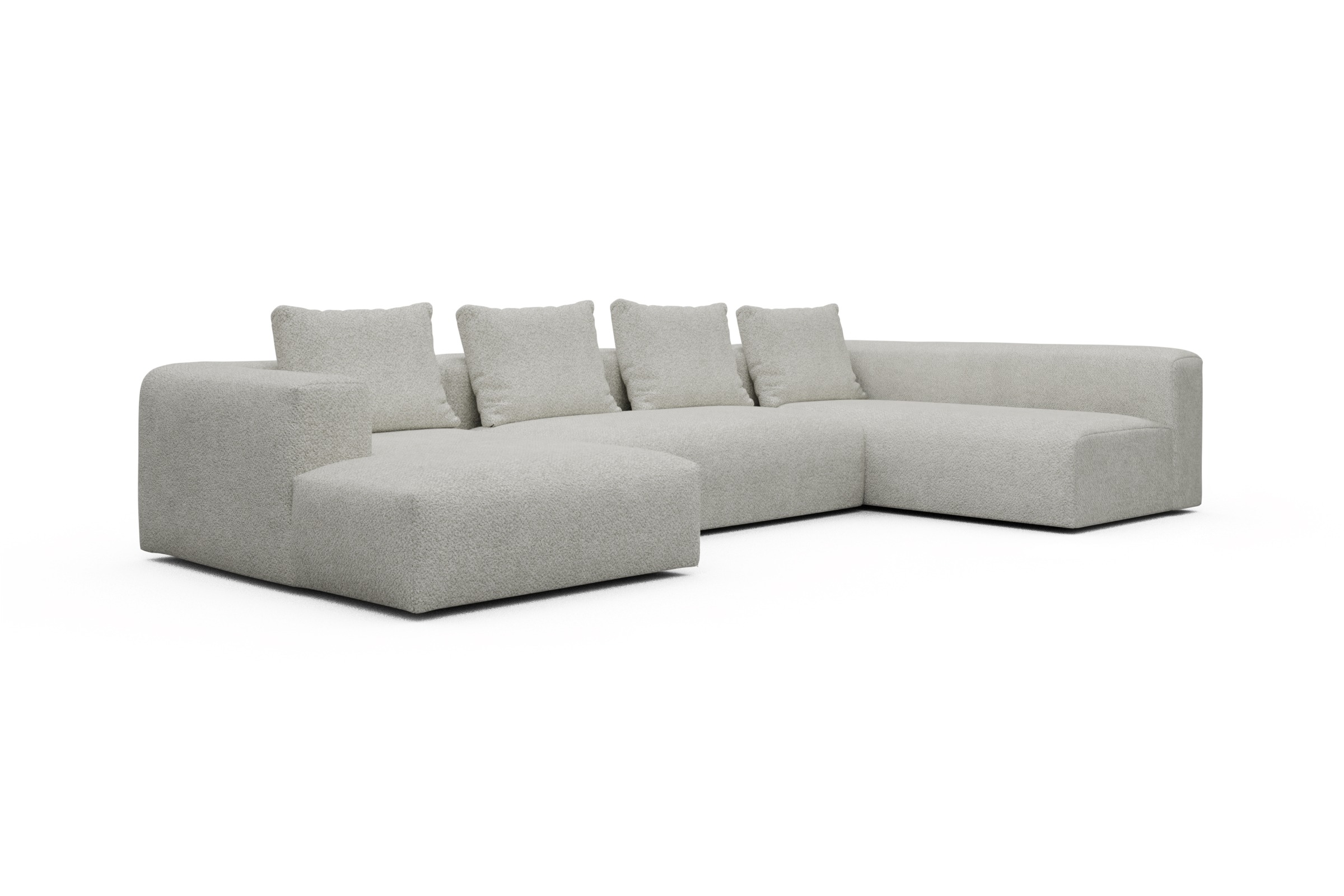 Wohnlandschaft Fred Chaiselongue links mit 2-Sitzer und lange Armlehne rechts Vanora-Warm-Sand