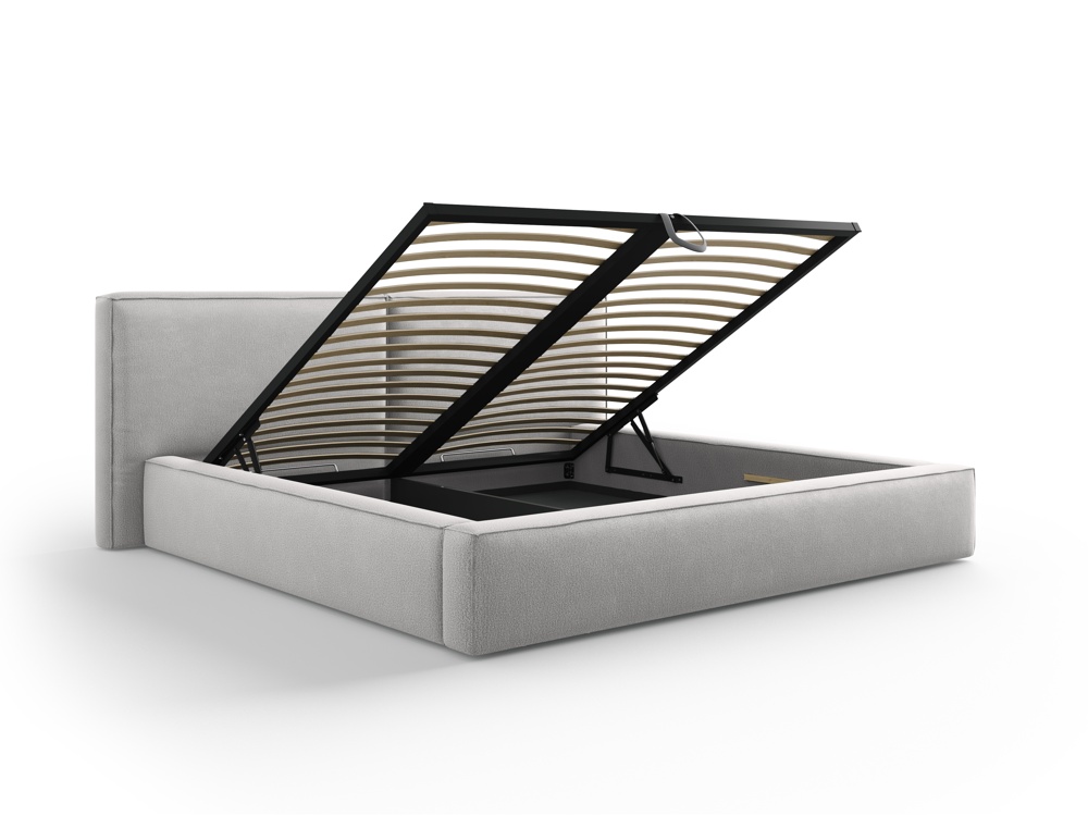 Cosmopolitan Design Stauraumbett mit doppeltem Kopfteil Arendal 200x200 Strukturierter Stoff Megan Hellgrau