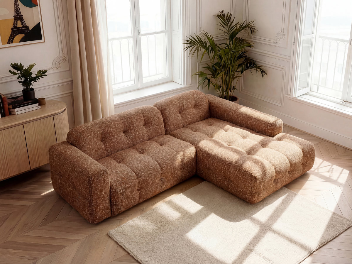 Bobochic Laura Ecksofa Melange-Stoff Orange Ecke rechts