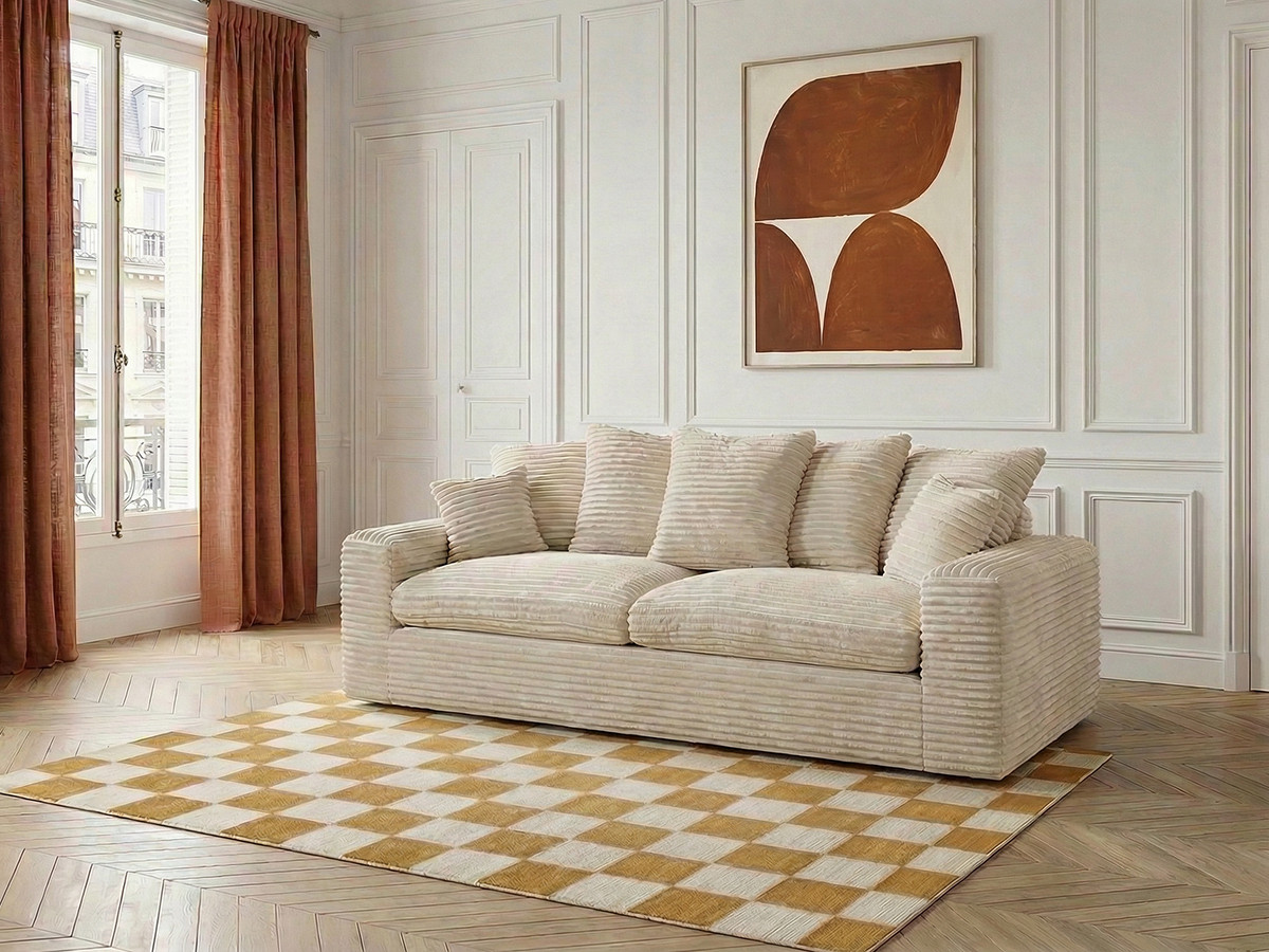 Bobochic Nevada Sofa 3-Sitzer 260 × 97 cm Breitcord weich Beige