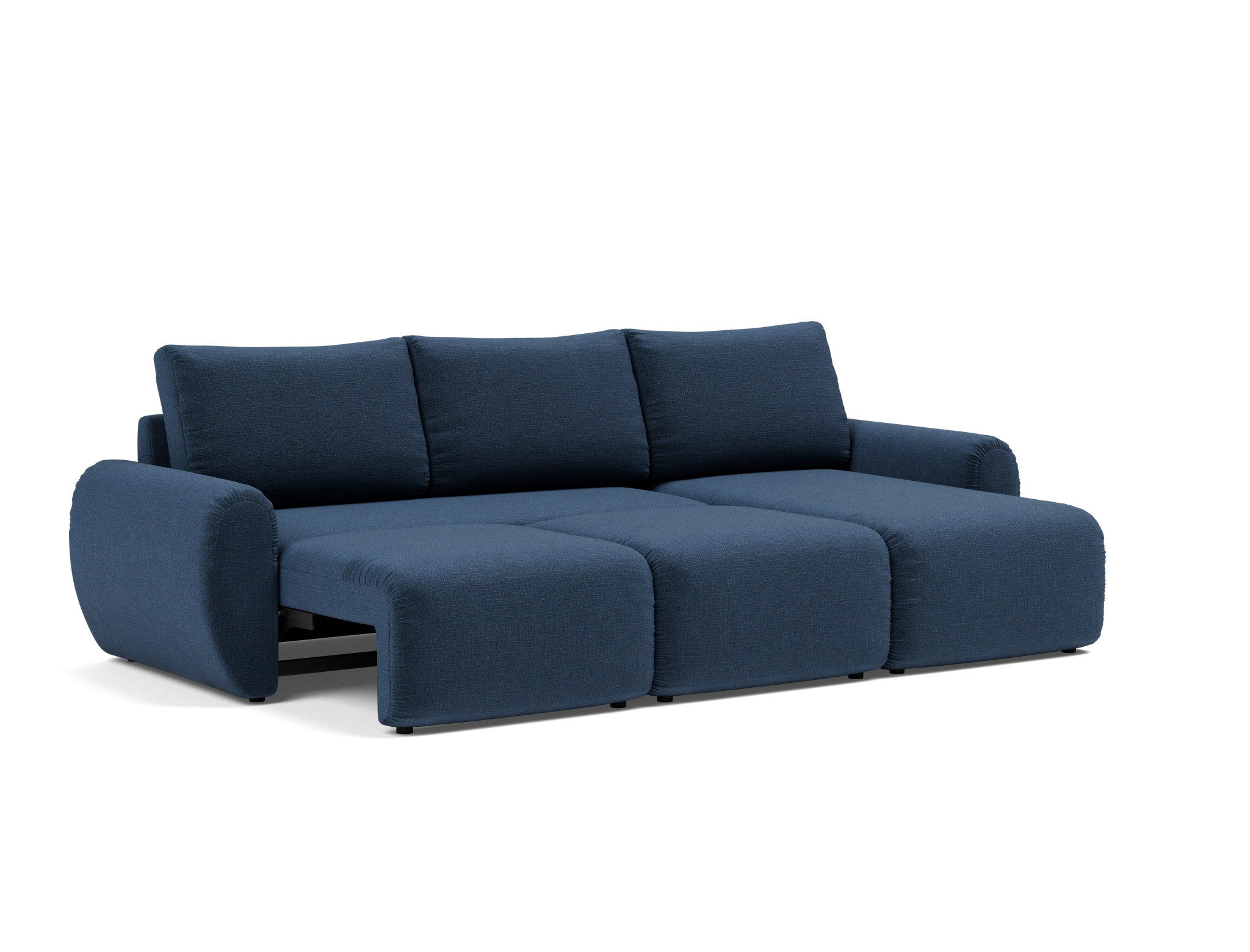 Schlafsofa Norum mit Chaiselongue und Curve-Armlehnen Chenille Esina 414-Indigo-Blue