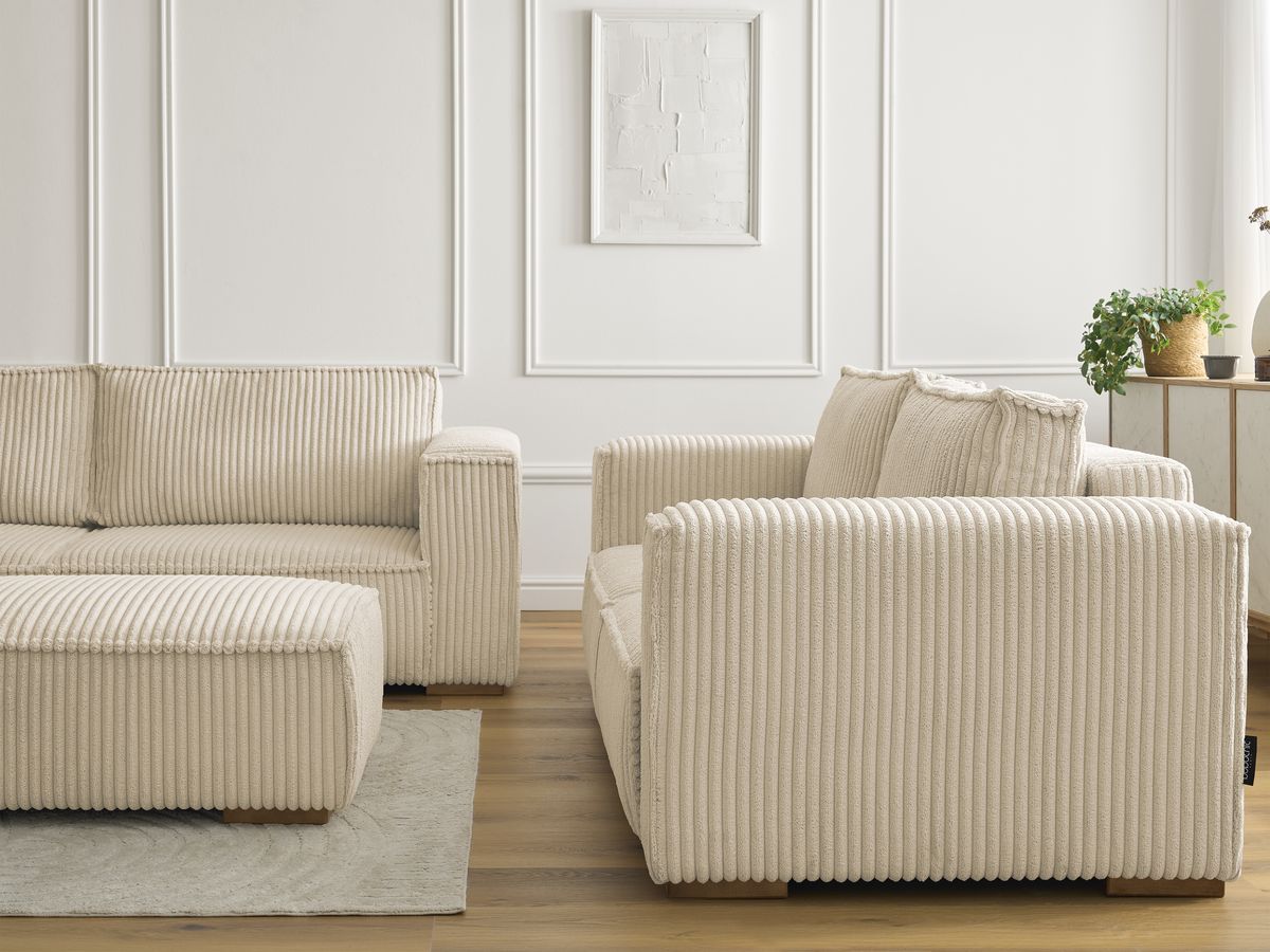 Bobochic Chelsea Sofa 6-Sitzer mit Pouf Breitcord weich Taupe
