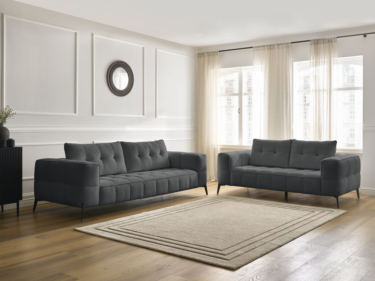 Bobochic Anis Sofa-Set 3- und 2-Sitzer Strukturstoff Dunkelgrau