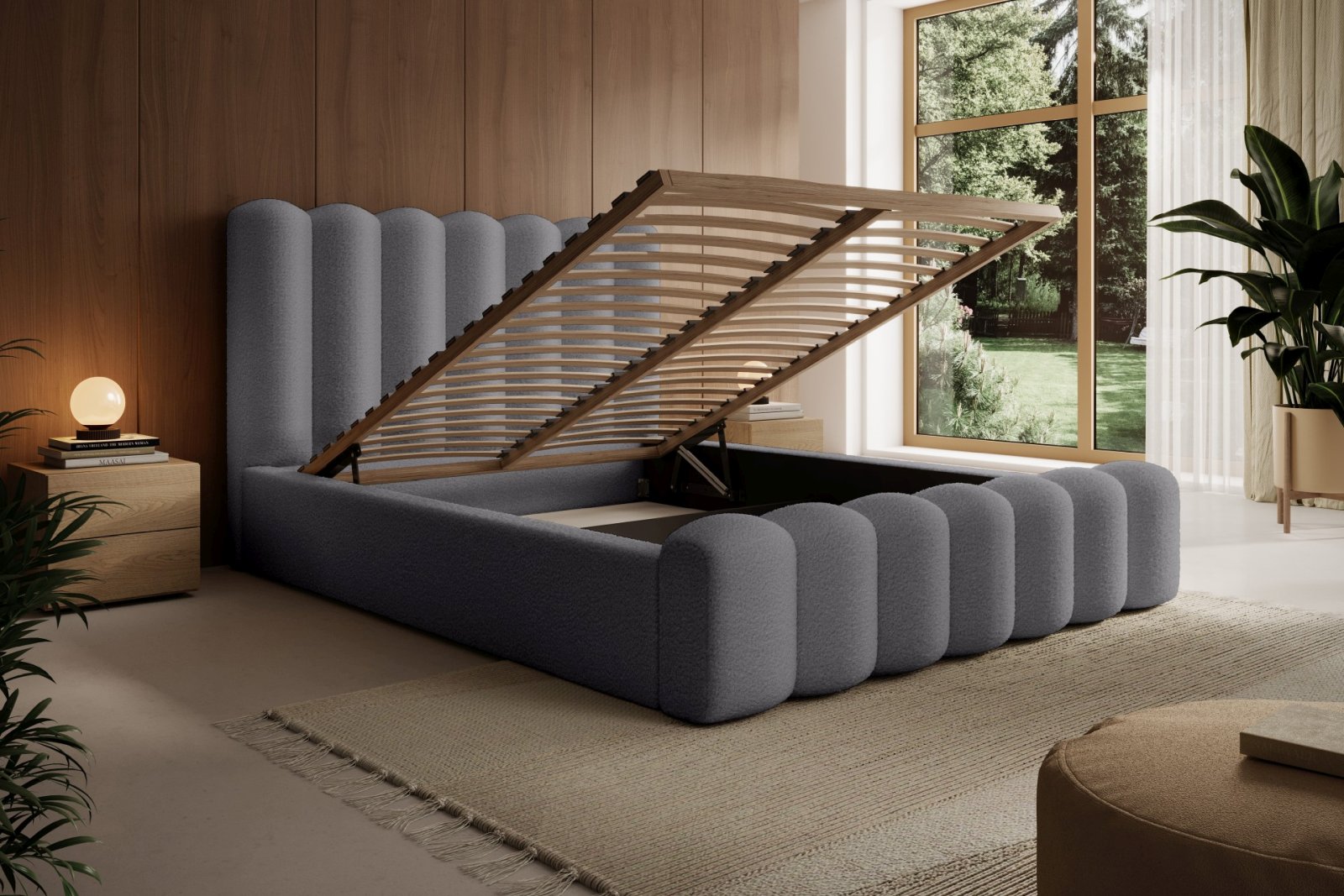 Polsterbett Laro Boucle 140x200 mit Holzrahmen Euphoria 19 Pewter