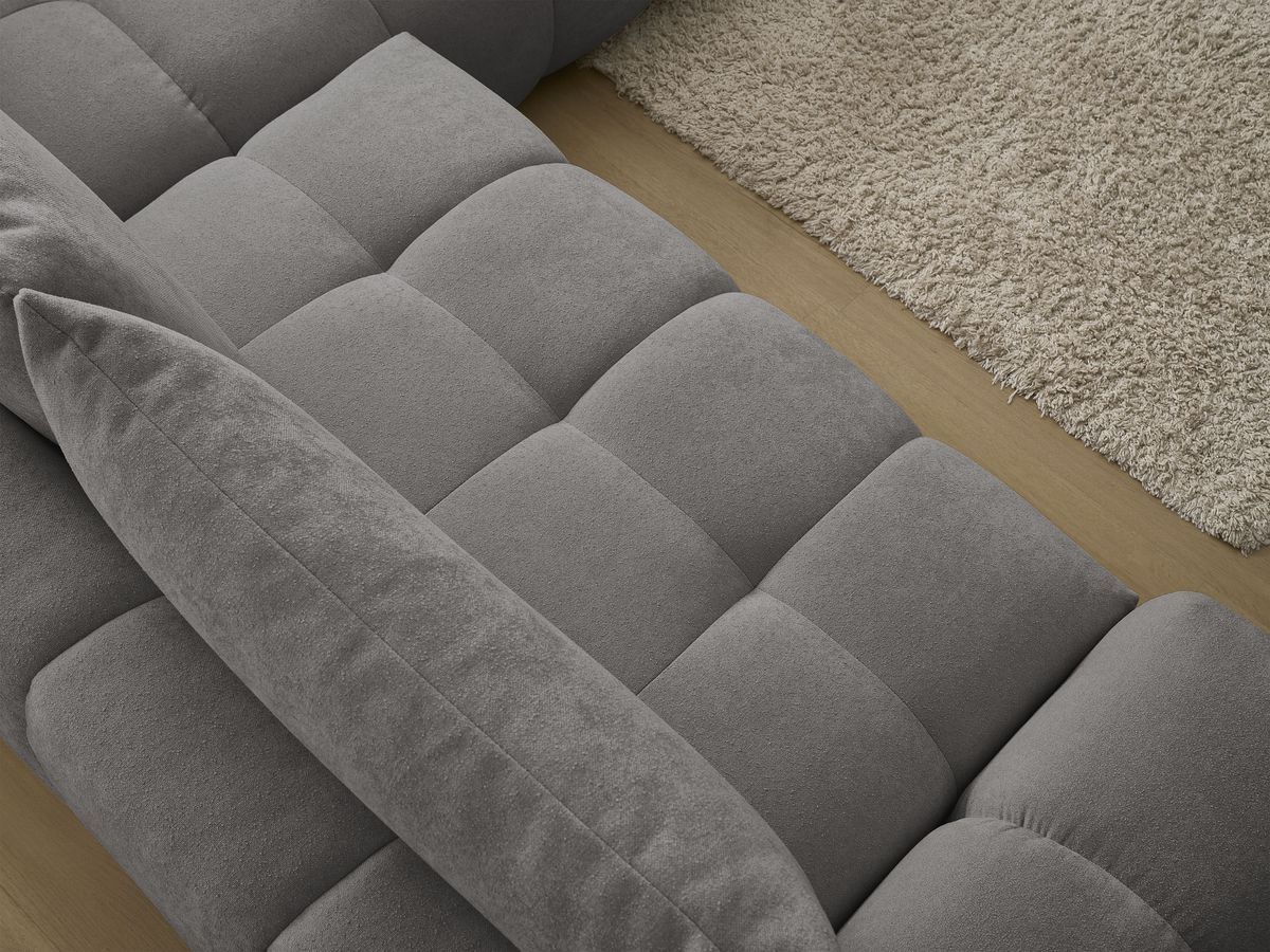 Bobochic Everest Ecksofa mit Schlaffunktion und Bettkasten 320 × 212 cm, 5 Kissen Strukturstoff Dunkelgrau Ecke rechts