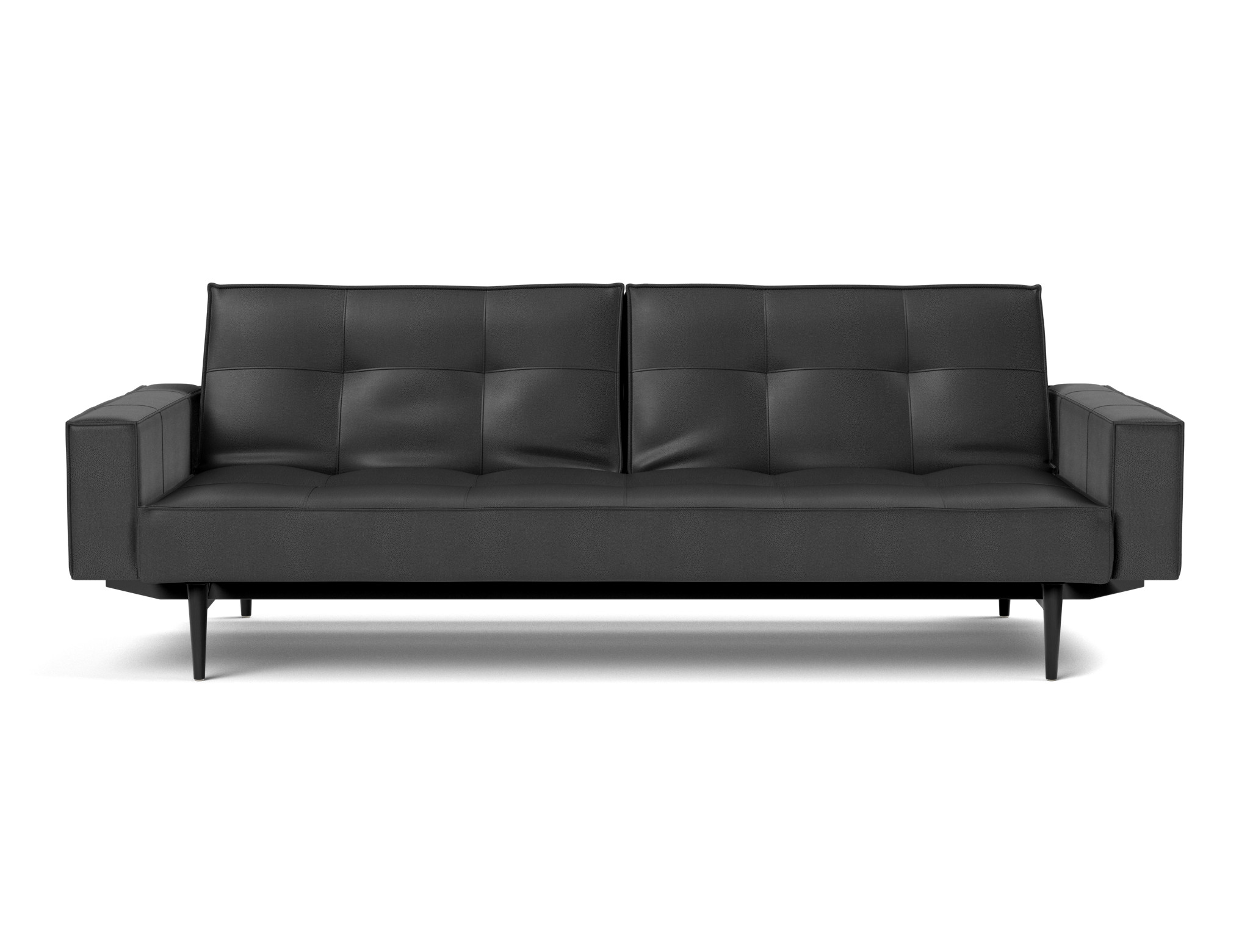 Schlafsofa Splitback mit Armlehnen Lederoptik Faunal 550-Black Beine Styletto Eiche schwarz