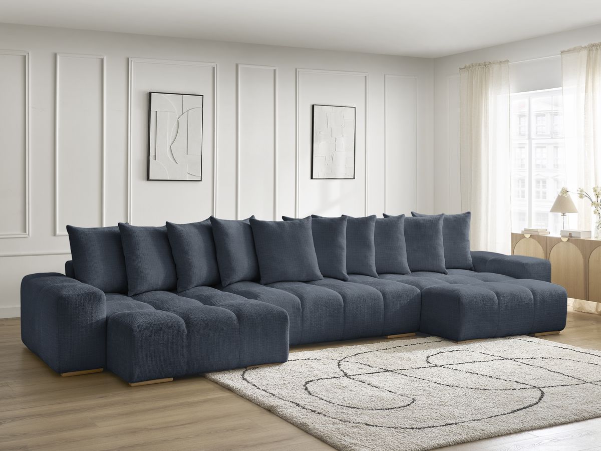 Bobochic Anakin Wohnlandschaft, 10 Kissen Strukturstoff Dunkelblau