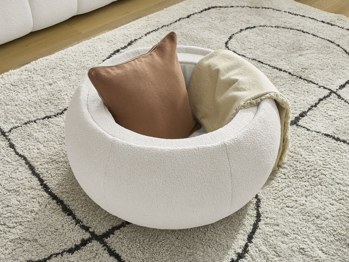Bobochic Hayden Sofa 2-Sitzer mit Pouf Bouclé-Stoff Weiß