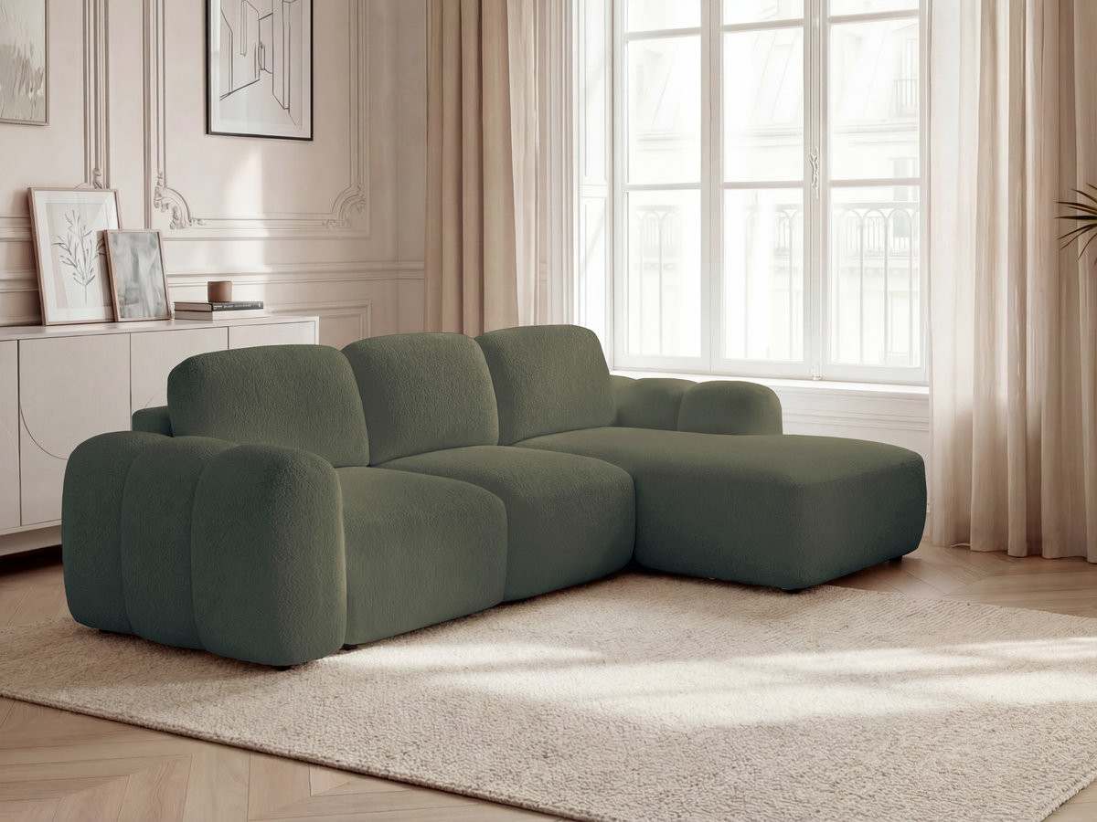 Bobochic Montaigne Ecksofa mit Schlaffunktion und Bettkasten 276 × 164 cm Bouclé-Stoff Grün Ecke rechts
