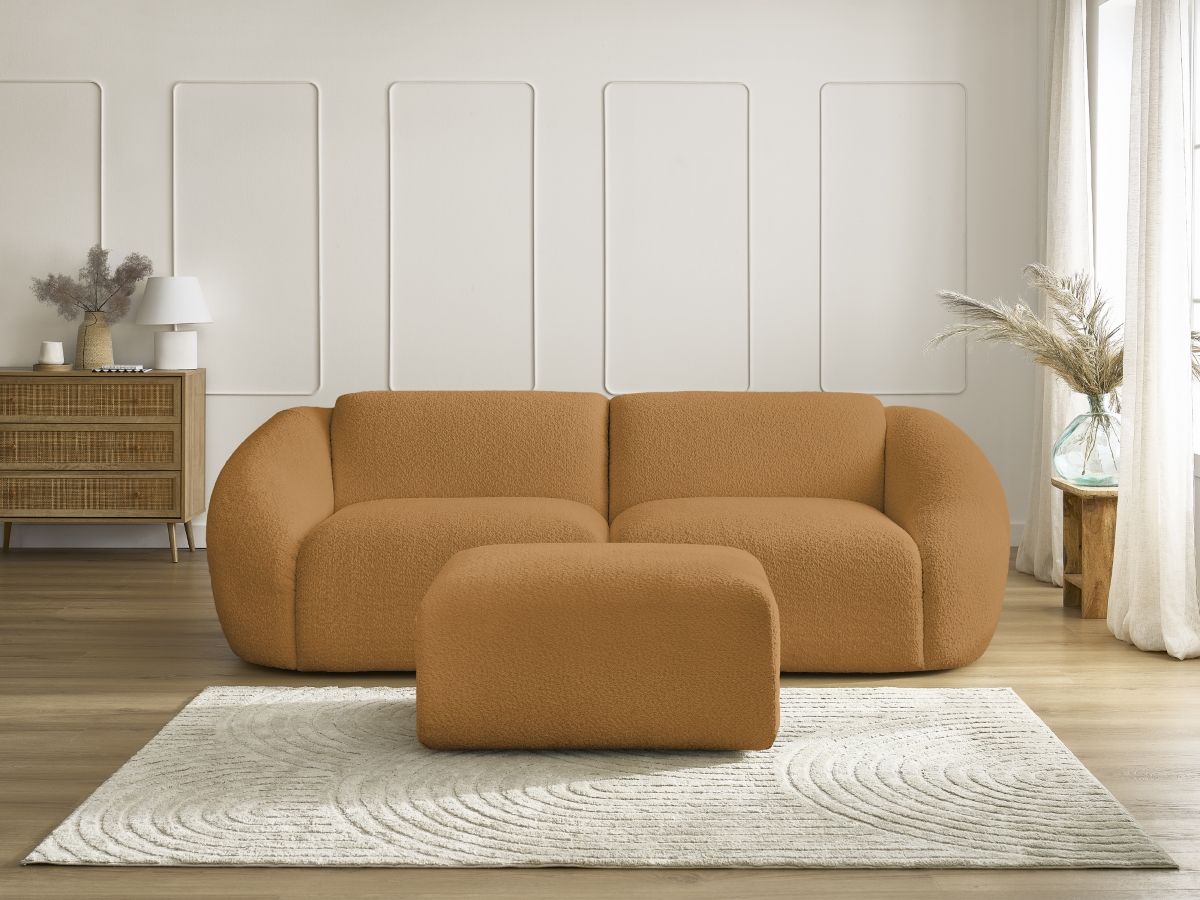 Bobochic Tina Sofa 4-Sitzer mit Pouf Bouclé-Stoff Gelb