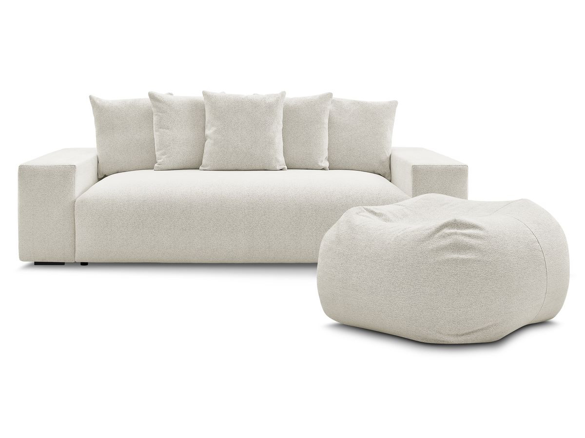 Bobochic Voltaire Schlafsofa 4-Sitzer mit Bettkasten und Pouf Melange-Stoff Weiß