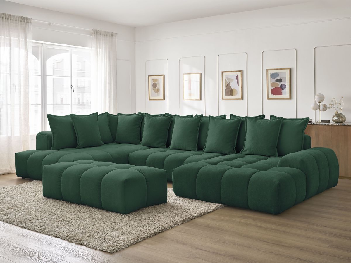 Bobochic Everest Wohnlandschaft mit Pouf, 14 Kissen Strukturstoff Grün Ecke rechts